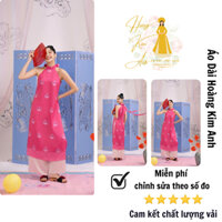 Áo dài các tân nữ thiết kế cổ yếm thêu hoa không tay may sẵn mặc Tết, Áo dài truyền thống màu Hồng Hoàng Kim Anh