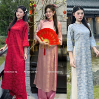 Áo dài cách tâm gấm Hoa Viên cao cấp thiết kế hai tà thanh lịch, sang trọng - Áo Dài Giai Kỳ