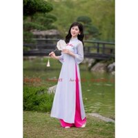 Áo dài cách tân 4tà Dạ Lan xanh dương họa tiết thêu hoa đơn giản, nhẹ nhàng thiết kế thương hiệu thời trang Vinna