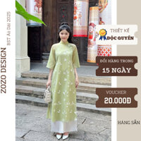 Áo dài cách tân An Vy áo dài 4 tà màu xanh tơ thêu nhăn nót lụa Habuta mềm mại-ZOZO