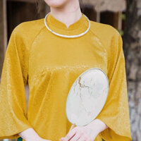 Áo dài cách tân Anh Kim 2024, áo dài dáng xuông kiểu xưa tay loe chất liệu gấm tơ hoa cao cấp phối quần lụa - KaDy Store