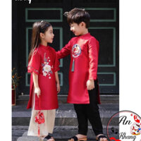 Áo Dài Cách Tân - ÁO DÀI CẶP ĐÔI TAFTA HOA THÊU Bé Trai Bé Gái Từ 1-8 Tuổi [AnKhang88]