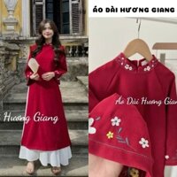 Áo dài cách tân, áo dài tết 2023 chất liệu nhung tăm thêu hoa sắc nét - Áo Dài Hương Giang