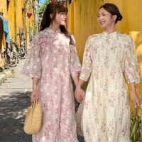 Áo dài cách tân BẠCH VŨ [Cam House] in hoa nổi phối nơ cổ truyền thống mặc lễ chùa đi chơi chụp ảnh tết đẹp