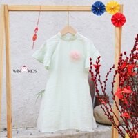 Áo dài cách tân bé gái tay ngắn đính hoa WINKIDS chuyên quần áo cho bé (tặng kèm bờm cài tóc)
