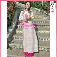 Áo dài cách tân Cẩm Vân Mẫu áo dài 4 tà phối quần hồng phi bóng siêu bắt mắt áo dài Linh store