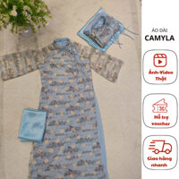 Áo dài cách tân CAMYLA - Bộ áo dài nữ tơ thêu Bạch Vũ - Họa tiết hoa cao cấp - Phối nơ đôi sang trọng - Áo dài dự tiệc đ