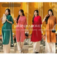Áo dài cách tân Chakovet áo dài cho nữ, set áo dài tết kiểu truyền thống Việt màu đỏ hồng tân thời tay lỡ cúc bọc S8792