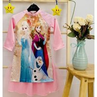 Áo dài cách tân cho bé gái hình Elsa từ 42kg. Vải phi lụa, chân váy ren có lót bên trong-