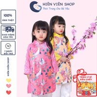 Áo dài cách tân cho bé gái Hiên Viên Áo dài Tết 2025 chất lụa gấm cao cấp hình hoa cúc  HVADTG02