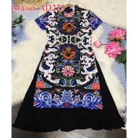 Áo Dài Cách Tân Có size 3XL cổ trụ họa tiết rồng phụng kèm chân váy đen AD229