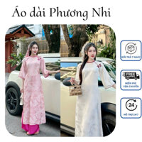 Áo dài cách tân cổ tròn lụa gấm Long Phụng thêu nơ, đính đá sang trọng tay lỡ trẻ trung - Áo dài Phương Nhi