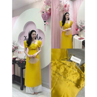 Áo dài cách tân cổ yếm nhẹ nhàng màu vàng đủ size (XS - 3XL)