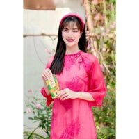Áo dài cách tân cúc an nhiên hồng hoạ tiết thêu 4 tà thanh lịch tiểu thư Nữ Women