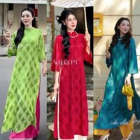 Áo dài cách tân D12 màu xanh đậm phom suông lụa gấm thọ dơi