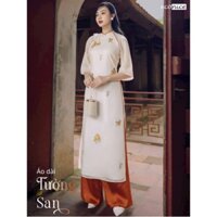 Áo dài cách tân Dạ Thảo,áo dài cách tân 4 tà chất tơ crepe thêu hoa cách điêu - Áo dài DiDi