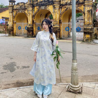 Áo dài cách tân Đan Tâm , áo dài cách tân 2025 chất liệu tơ in 4 tà dày dặn không lộ đính cúc bọc