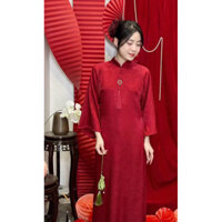 Áo dài cách tân dáng suông hoa nhí cổ truyền thống tay lỡ cho các chị em