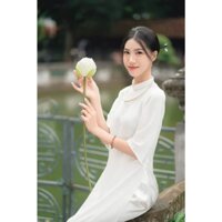 Áo Dài Cách Tân Dáng Suông Màu Trắng - Áo Dài Xưa Hà Thành Cổ 2.5 Phân - Cam Store