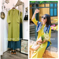 Áo Dài Cách Tân Dáng Suông Màu Xanh Cốm Cổ 2.5 Phân Sang Trọng - Áo Dài Xưa Cam Store
