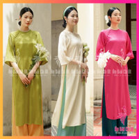 Áo Dài Cách Tân Dáng Suông Xưa Cổ Tròn Vải Gấm Đính Cúc Hàng May Sẵn