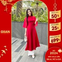 Áo dài cách tân đính hoa ngực, áo dài nữ bốn tà tay bồng nữ tính - Thời trang Giian - AD0055 QU0096