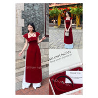 Áo dài cách tân đỏ nhung cổ yếm đi tiệc, đám cưới , đám hỏi , lễ tết