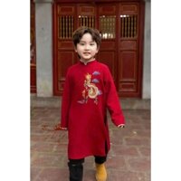 Áo dài cách tân đỏ Tết cho bé trai 9-105kg chất liệu tuyết mưa, gấm mềm mịn