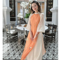 Áo Dài Cách Tân Đường Yên Cam Tơ Thêu Hoa Lót Lụa Mềm Mịn Hàng May Sẵn ADTA024 - Áo Dài Thảo Anh