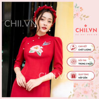 Áo Dài Cách Tân Én Xuân 2 Màu Vàng, Đỏ - Áo Dài Tết Cao Cấp