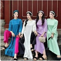 Áo dài cách tân Gấm Hoa dáng suông cổ tròn kết hợp quần Lụa Mỹ mặc đi chơi chụp ảnh, mặc lễ Tết - Áo dài Thanh Hằng