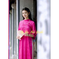 Áo dài cách tân gấm màu hồng trơn - Áo Dài Anh Minh