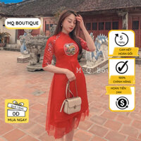 Áo dài cách tân gấm nữ MQ Boutique truyền thống đẹp thiết kế cao cấp tay lỡ mặc tết đi đám cưới