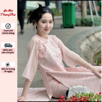 Áo dài cách tân gấm suông thêu màu hồng trẻ trung - Áo dài Phương Thảo