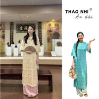 Áo Dài cách tân gấm Thanh Sang dáng suông cổ tròn duyên dáng mặc Tết, đi chụp  - Áo Dài Thảo Nhi