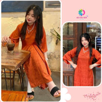 Áo dài cách tân gấm tơ dáng suông cổ cao tay lỡ trẻ trung