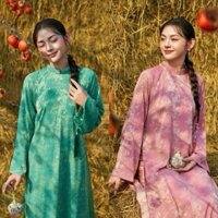 Áo dài cách tân gấm trúc - Hiên Trần,mẫu áo dài dáng suông phối dài loe nhẹ nhàng