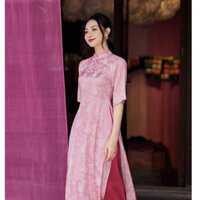 Áo dài cách Tân gấm Vân hoa màu Hồng trẻ trung - Áo dài Phương Thảo