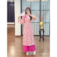 Áo dài cách tân gấm vân hoa màu hồng trẻ trung - Áo Dài Kim Thắm
