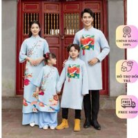 Áo dài cách tân gia đình Hà Cúc xanh thiết kế cao cấp by Lucci.Design - Áo dài tết 2025 Collection