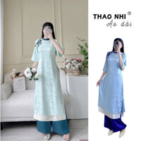 Áo Dài cách tân Hải Thanh dáng suông 4 tà phối cổ sang trọng, áo dài gấm Tết - Áo Dài Thảo Nhi
