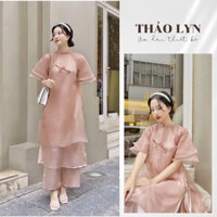 Áo Dài Cách Tân Hoa Đào Hồng Tay Cánh Tiên HS001, Phong Cách Tết Sang Trọng - Áo Dài Thiết Kế Thảo Lyn