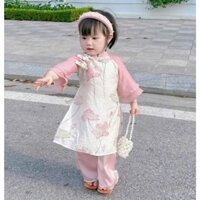 Áo dài cách tân hoa sen lụa cao cấp cho bé gái 10-20kg mặc tết màu hồng xinh dễ thương - JULY231