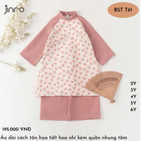 Áo dài cách tân họa tiết hoa nhí kèm quần nhung tăm cho bé 1-6 tuổi - Jinro