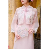 Áo dài cách tân Hồng Vy - Áo dài Nét Việt - Chất liệu tafta phối tơ cách điệu trẻ trung lên form đứng dáng và gọn người