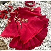 áo dài cách tân kèm chân váy kèm cài nơ cho bé