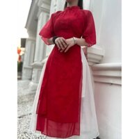 Áo dài cách tân kèm chân váy trắng Windy Ren Đỏ