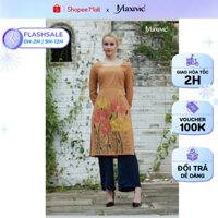 Áo dài cách tân Linen vàng nâu thêu họa tiết hoa sen Maxivic M122210B
