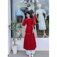 Áo dài cách tân lụa đỏ cao cấp tay tiên trẻ trung