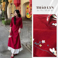 Áo Dài Cách Tân Màu Đỏ Áo Dài Nhung Tăm Dáng Suông Thêu Tay Cao Cấp Sang Trọng Phù Hợp Lễ Tết - Áo Dài Thiết Kế Thảo Lyn